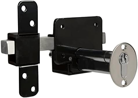 GateMate Long Throw Gate Lock, Euro Profile Keyed Both Sides Gate Lock for Sheds, Gates & Garage Doors, 316 Stainless Steel, For Wooden Gates & Doors Up to 2 ¾” Thick, Black, 5 Keys