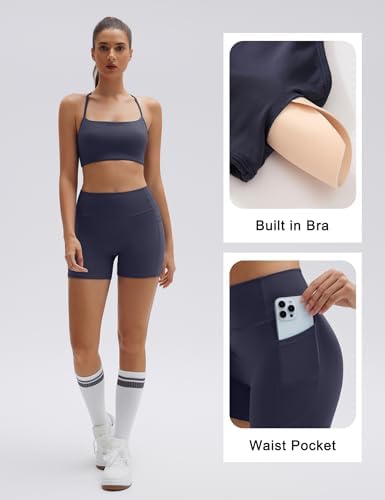 SUUKSESS Women 2 Piece Workout Sets Padded Halter Sports Bras High Waisted Biker Shorts with Pockets