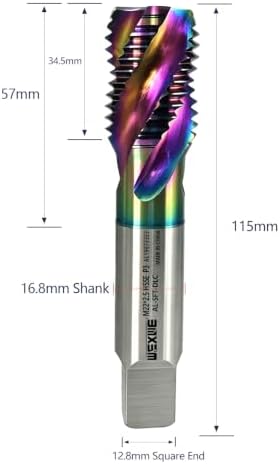 Tools M22 x 2.5 DLC Coating Spiral Flute Thread Tap, Metric Machine Threading Tap High Speed Steel Cobalt(HSSCo), Round Shank with Square End, H2 Tolerance, 1PC