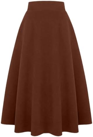 IDEALSANXUN Womens Plaid Wool Skirts Elastic Waist A-Line Pleated Tartan Long Skirts
