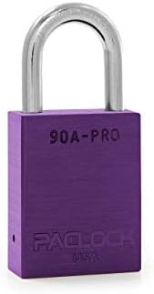 PACLOCK's 90A-PRO Padlock, 1/4" Diameter Hard. Stainless Steel Shackle, 1-3/16" Tall, High Performance 7-Pin Cylinder w/ 1 Key, Keyed Differently, Purple