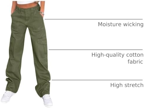 Lepunuo Cargo Pants for Women High Waisted Casual Pants Baggy Stretchy Wide Leg Y2K Streetwear with 6 Pockets