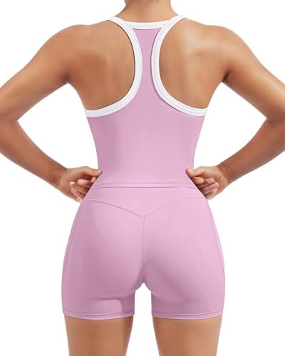 SUUKSESS Women 2 Piece Workout Sets High Waisted Biker Shorts with Pockets Built in bra Racerback Tank Tops