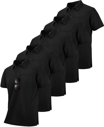 ZITY 5 Pack Polo Shirts for Men with Pocket Dry Quickly Short Sleeve Athletic Outdoor Work Collared Shirts