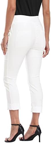 HDE Pull On Capri Pant for Women w/Pockets Elastic Waist Cropped Work Pant