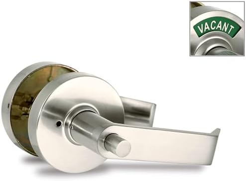 VIZILOK ADA Compliant, Single Egress Indicator Privacy Lock C5FN-L Durable ANSI Grade 2 Comp Commercial Left Handed Non Reversible in-Use or Vacant Push Button Lever - Satin Nickel