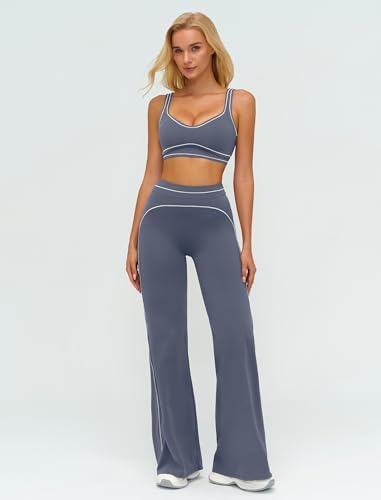 ABOCIW Two Piece Workout Sets for Women Racerback Tank Top Matching High Waist Wide Leg Yoga Pants Pilates Outfits