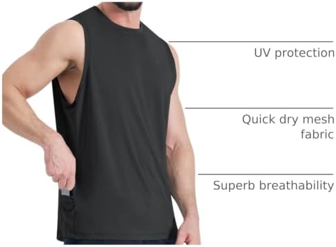 KPSUN Men's Quick Dry Workout Tank Top Summer Beach Shirt | UPF 50+ Sleeveless Gym Muscle Shirt with Hidden Pocket for Keys. Ideal for Gym Training, Outdoor Running, And Beach Workouts
