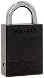 PACLOCK's 90A-PRO Padlock, 1/4" Diameter Hard. Steel Shackle, 3/4" Tall, High Performance 7-Pin Cylinder w/ 1 Key, Keyed Differently, Black