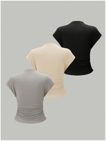 OYOANGLE Women's 3 Pack Business Casual Outfits Mock Neck Ribbed Tank Tops