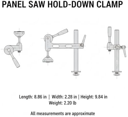 Iron Panel Saw Hold-Down Clamp for Woodworking, Horizontal Workholding Device Secures Large Sheets for Straight Cuts, Black Finish