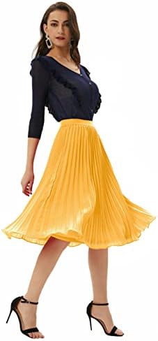 GRACE KARIN Pleated Midi Skirt for Women Chiffon A-Line Outfits