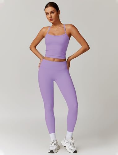 QBGJTD Womens Workout Sets Two Piece Cross Back Tank Top Matching High Waist Leggings Sets Gym Outfits Work Out Clothes