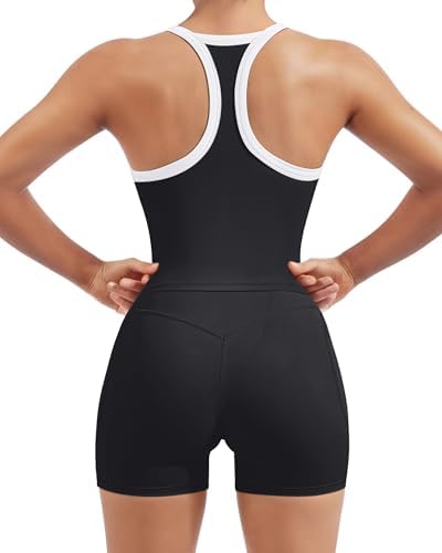SUUKSESS Women 2 Piece Workout Sets High Waisted Biker Shorts with Pockets Built in bra Racerback Tank Tops
