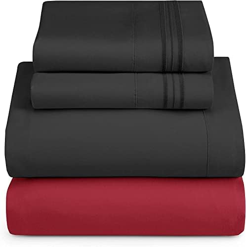 Nestl Twin Sheets Set - 3 Piece Twin Bed Sheets, Hotel Luxury, Extra Soft, Double Brushed Bedding for Twin Size, 2 Tone Burgundy/Black Set, Burgundy Fitted Sheet, Black Flat Sheet, Black Pillow Case