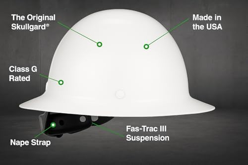 MSA Skullgard Full-Brim Hard Hat with Suspension - Non-Slotted Cap, Made of Phenolic Resin, Radiant Heat Loads up to 350F, Standard Size Hard Hat | Fas-Trac III Ratchet Suspension