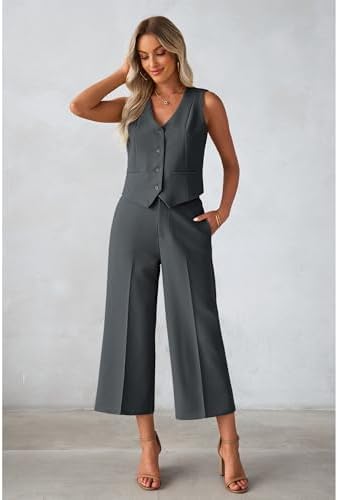 luvamia Vest Pant Suits for Women Dressy Wide Leg 2 Piece Sets Work Outfits