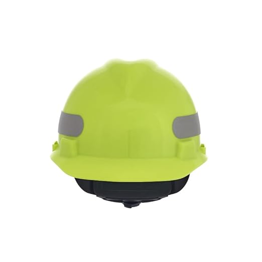 MSA 10102194 V-Gard Cap Style Safety Hard Hat With Fas-Trac III Ratchet Suspension | Polyethylene Shell, Self Adjusting Crown Straps - Standard Size in Hi-Viz Yellow Green/Silver Stripe