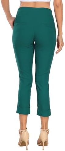 HDE Pull On Capri Pant for Women w/Pockets Elastic Waist Cropped Work Pant