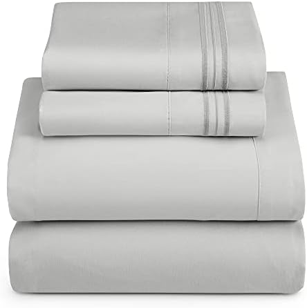 Hearth & Harbor RV Short Queen Size Sheets - 4 Piece Bed Sheet Set, Hotel Luxury Double Brushed Bed Sheets - Extra Soft Bedding Sheets & Pillowcases, Short Queen, Silver Grey
