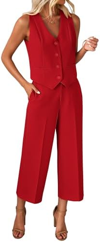 luvamia Vest Pant Suits for Women Dressy Wide Leg 2 Piece Sets Work Outfits