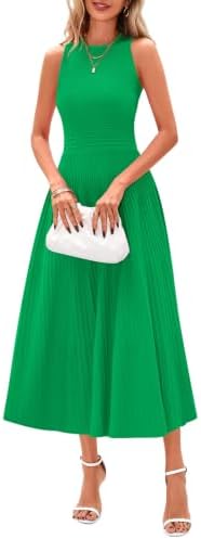 PRETTYGARDEN Women's Summer Pleated Midi Work Dress