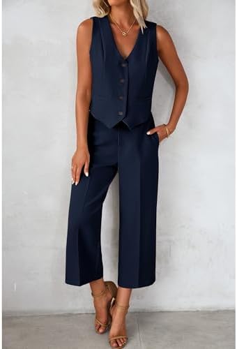 luvamia Vest Pant Suits for Women Dressy Wide Leg 2 Piece Sets Work Outfits