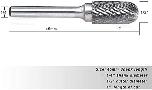 SC-5 Tungsten Carbide Burr Cylinder Shape with Radius End Double Cut Rotary Burr File(1/2" Cutter Dia X 1"Cutter Length) with 1/4'' shank, 1pcs