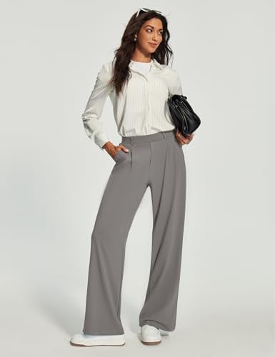 Heathyoga Womens Dress Pants Pull On Stretchy Work Pants Wide Leg Trousers