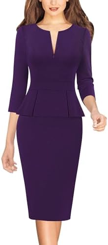 VFSHOW Womens Work Business Office Front Zipper Peplum Church Sheath Dress