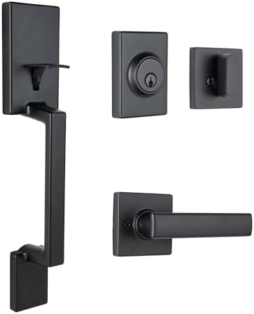 BRINKS Contemporary Keyed Entry Door Handleset with Lever and Deadbolt, Modern Front Door Lock Set, Easy Install, Pick-Resistant (Flat Lever, Matte Black)