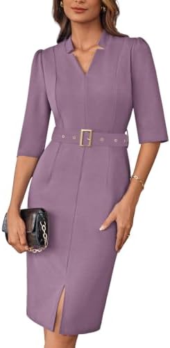 GRACE KARIN Women's Work Dress 3/4 Sleeve V Neck Bodycon Dress with Belt