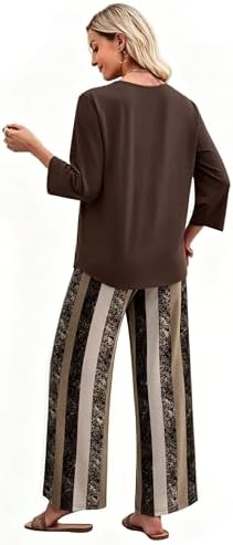 WIHOLL Two Piece Sets for Women Lounge 3/4 Length Sleeve Womens Tops Graphic Pants with Pockets Summer Outfits 2026