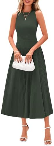 PRETTYGARDEN Women's Summer Pleated Midi Work Dress