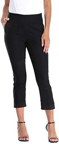 HDE Pull On Capri Pant for Women w/Pockets Elastic Waist Cropped Work Pant