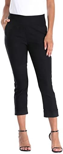 HDE Pull On Capri Pant for Women w/Pockets Elastic Waist Cropped Work Pant