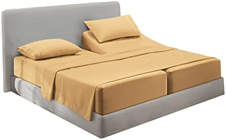 Hearth & Harbor Split King Size Sheets - 5 Piece Bed Sheet Set, Hotel Luxury Double Brushed Bed Sheets - Extra Soft Bedding Sheets & Pillowcases, Split King, Camel Gold