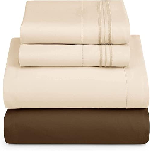 Nestl Full Sheets Set - 4 Piece Full Bed Sheets, Hotel Luxury, Extra Soft, Double Brushed Bedding for Full Size, 2 Tone Brown/Beige Set, Brown Fitted Sheet, Beige Flat Sheet, Beige Pillow Case