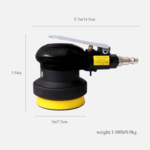 3 inch Mini Random Orbital Sander Pneumatic Palm Sander For Wood Composites Metal Polishing and grinding with 10 sandpapers,black