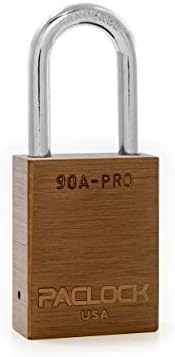 PACLOCK's 90A-PRO Padlock, 1/4" Diameter Hard. Steel Shackle, 1-1/2" Tall, High Performance 7-Pin Cylinder w/ 1 Key, Keyed Alike, Brown
