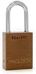 PACLOCK's 90A-PRO Padlock, 1/4" Diameter Hard. Steel Shackle, 1-1/2" Tall, High Performance 7-Pin Cylinder w/ 1 Key, Keyed Differently, Brown