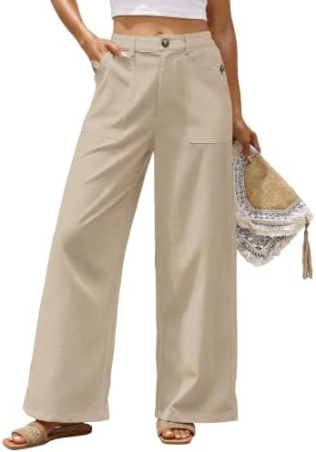 Bsubseach Womens Cotton Linen Pants Wide Leg Work Casual Pants