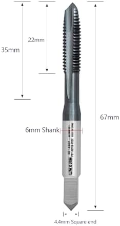 Tools M6 x 1.0 Spiral Point Threading Tap, Metric Machine Threading Tap High Speed Steel Cobalt(HSSCo) With AlTiN Coating, Round Shank with Square End， H2 Tolerance, 2pcs