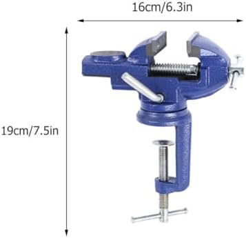 NOLITOY Swivel Base Table Clamp 360 Degree Rotating Small Bench Vise 50mm Blue Clamp-on Workholding Device for Woodworking and Repair