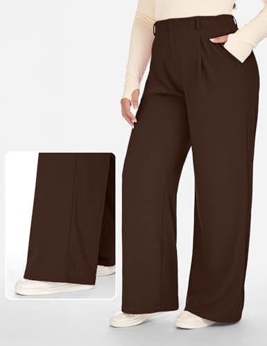 1X-5X Plus Size Wide Leg Dress Pants Women Pull On Stretchy Work Pants