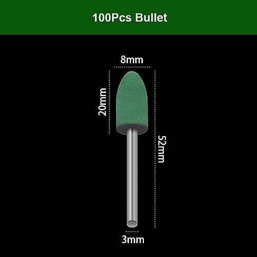 100pcs Abrasive Rubber Mounted Points 3mm Shank Grinding Polishing Buffing Wheel Burr Electric Grinder Replacement for Rotary Tools Angle Grinder Sanding Disc(8mm(Bullet))