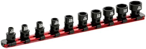 ARES 29019 10-Pc 3/8in SAE Nano Sockets, Low Profile, w/Rail | Impact grade sockets offer greater clearance than typical shallow sockets