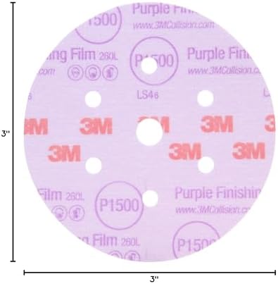 3M 30366-50PK Hookit 3" Purple Finishing Film Disc, (Pack of 50)