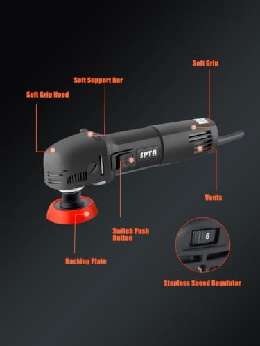 SPTA Mini Buffer Polisher, 1Inch/2Inch/3Inch Car Polisher Sets, 6-Level Variable Speed, with 54Pcs Foam Polishing Buffing Pads, and 2Pcs Rubbing Compound for Car Detailing Polishing