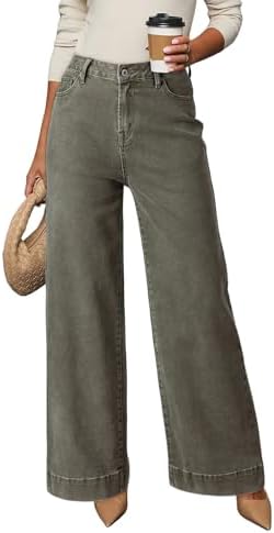 Dokotoo Women's Casual High Waisted Jeans Stretch Wide Leg Loose Denim Pant